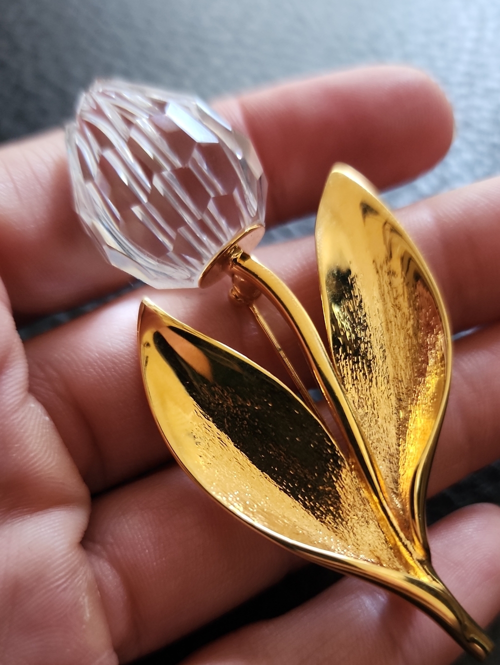 Swarovski Elegant Gold Leaf Brooch with Clear Crystal Accent